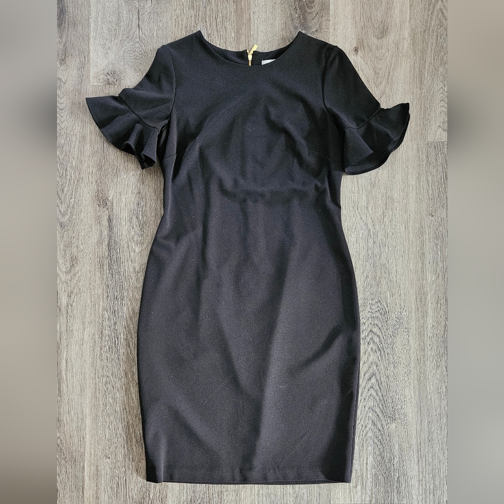 Calvin Klein Black Dress with Ruffled Sleeves